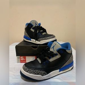 Air Jordan 3 Retro BG Black/Sport Blue-Wolf Grey